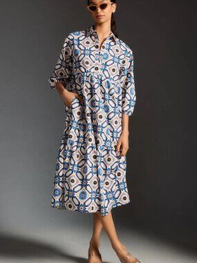 NWT The Bettina Tiered Shirt Dress by Maeve in Sapphire